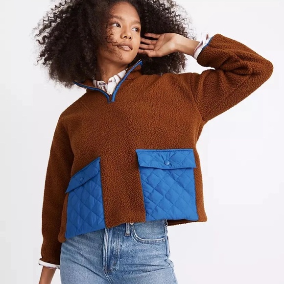 Madewell Tops - MADEWELL Women's (Re)sourced Fleece Popover Jacket Small MC240 Brown Blue